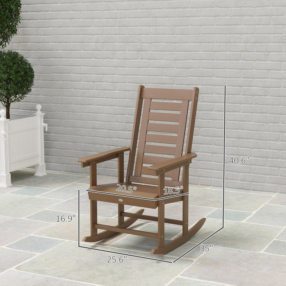 Outsunny Outdoor Rocking Chairs Set of 2 HDPE Patio 28" High Back Brown