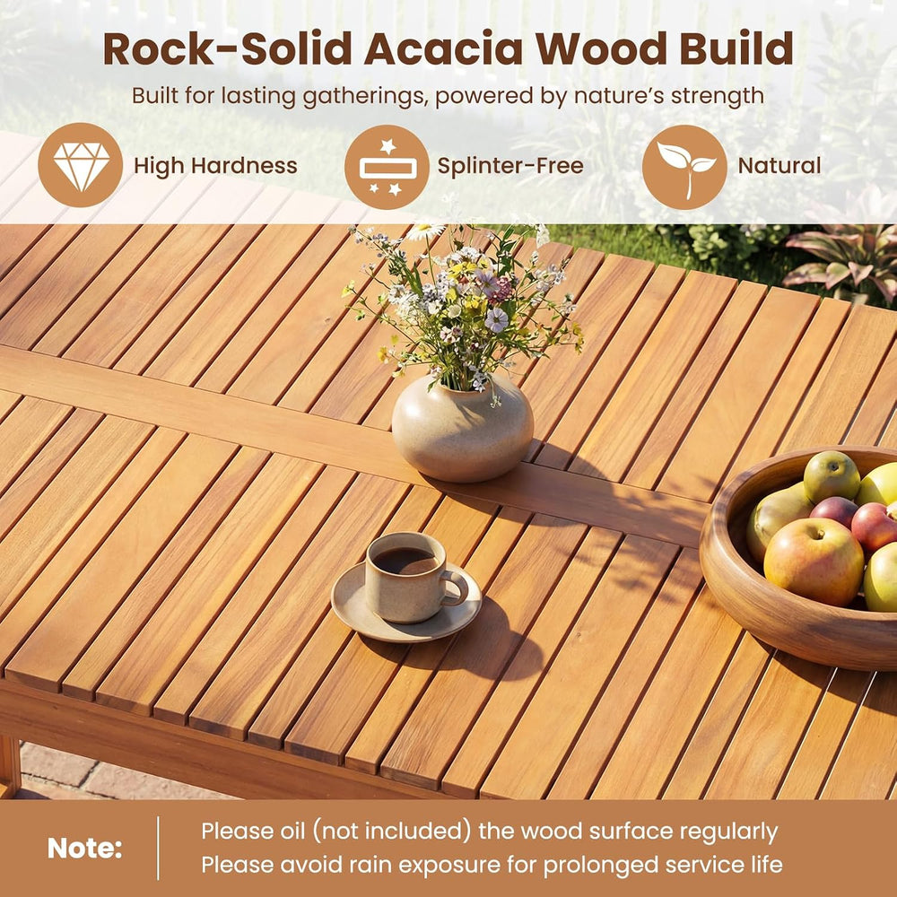 HAPPYGRILL Acacia Wood Patio Dining Bench, 2-Person Outdoor Bench with Slatte...