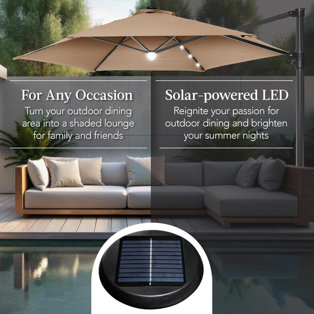 Best Choice Products 10ft Solar LED Offset Cantilever Hanging Market Patio Um...