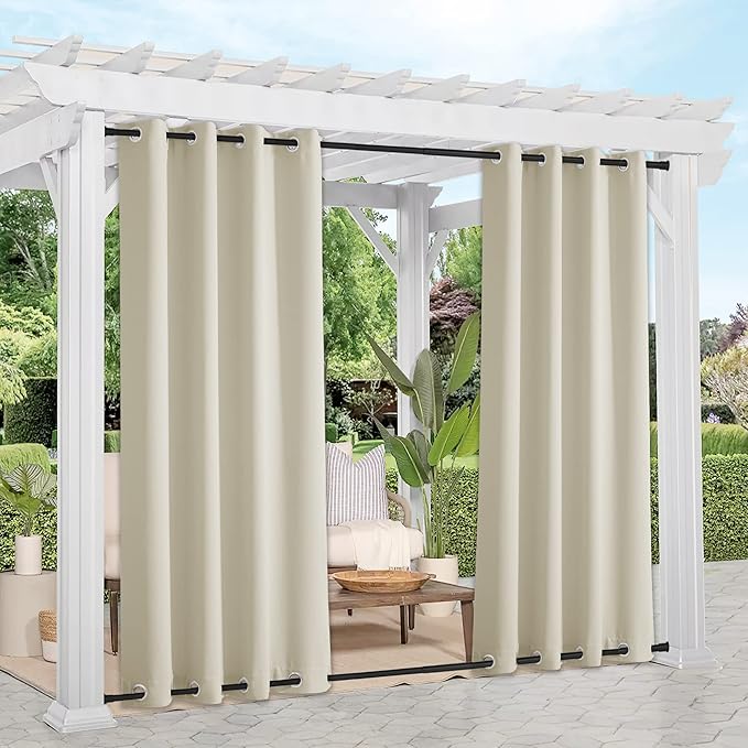 NICETOWN 2 Panels Beige Outdoor Curtains for Patio Waterproof, Sunlight Block...