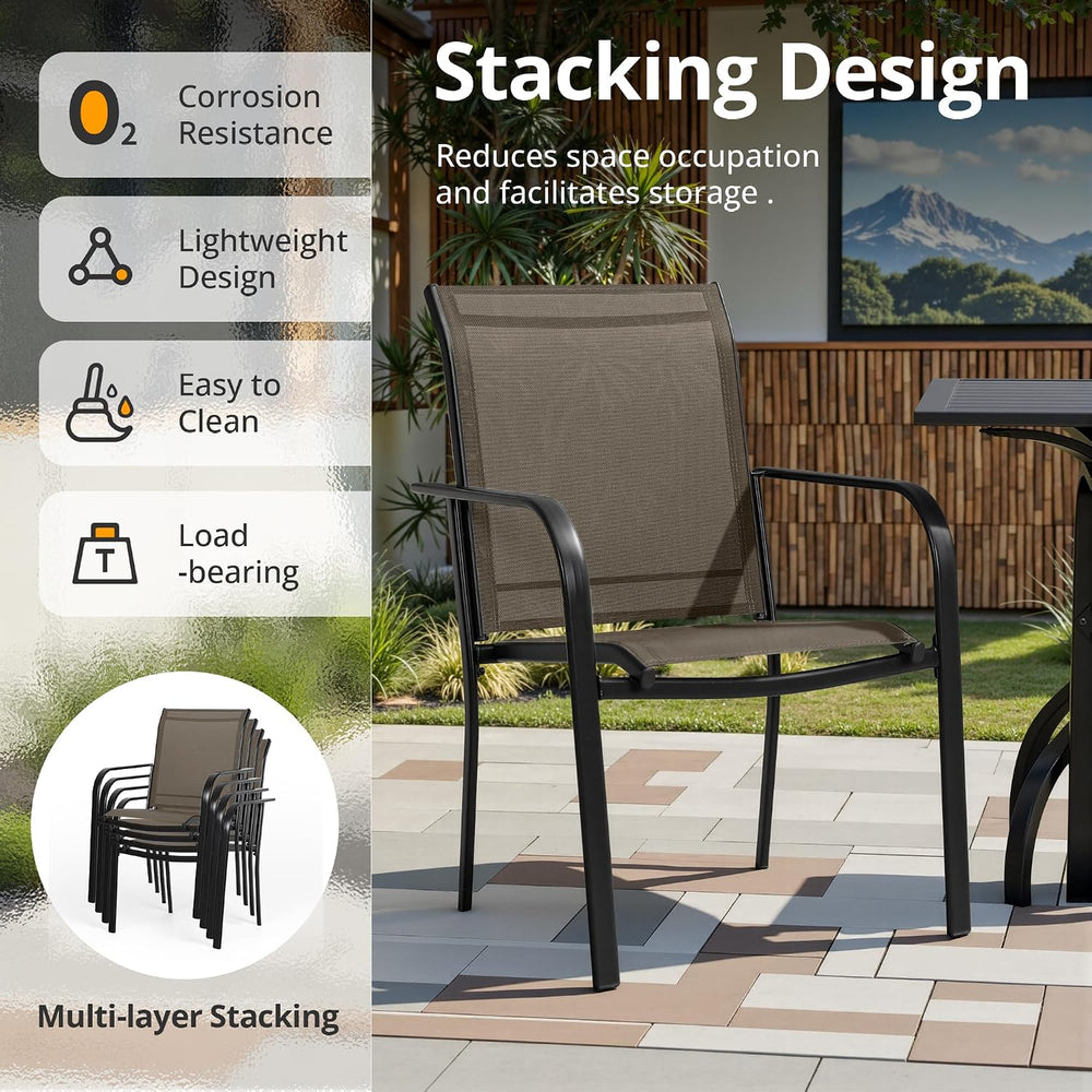 5 Pieces Outdoor Dining Set, Patio Furniture Set with 4 x Textilene Dinning C...