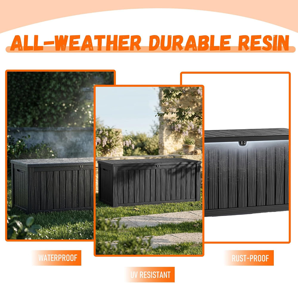 240 Gallon Outdoor Storage Box, Black Deck Storage Cabinet