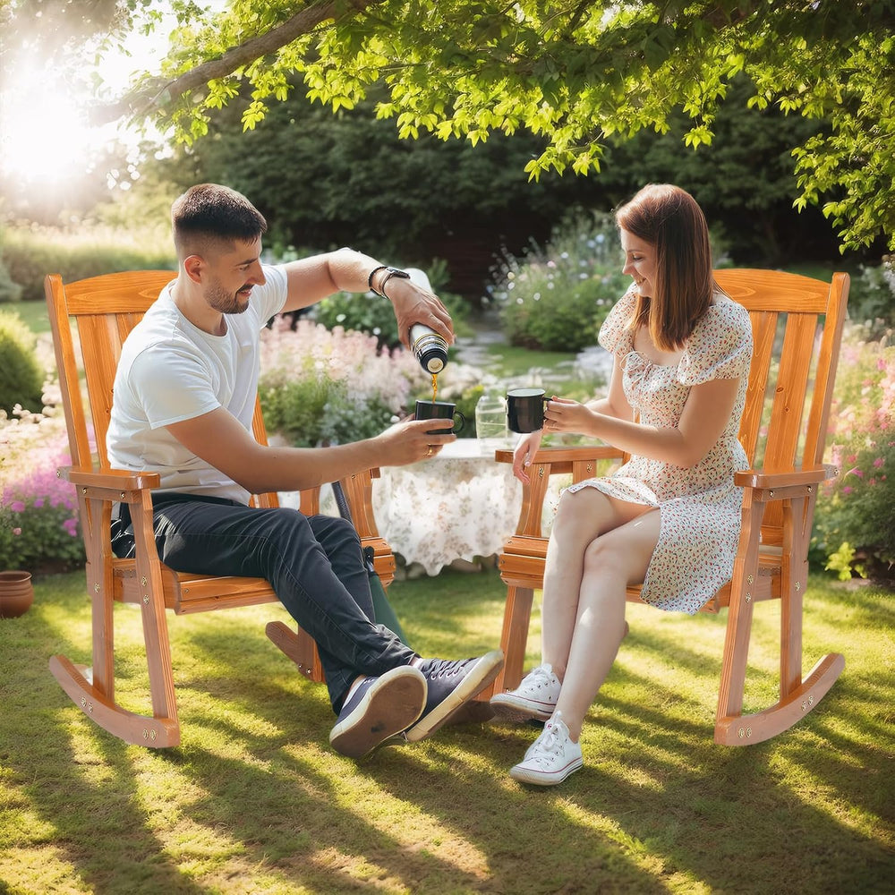 VINGLI Wooden Rocking Chair, Patio Rocker with Higher Backrest, Heavy Duty 60...