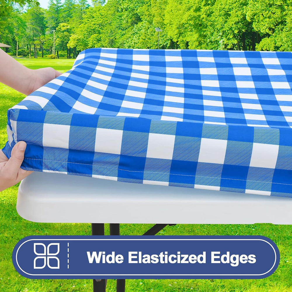 Smiry 8 Foot Picnic Table Cloth 4 Pack, Elastic Fitted Polyester Tablecloth