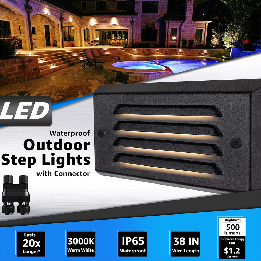 SUNVIE 6" Low Voltage Step Lights Outdoor 5W 3000K Black Aluminum 12-Pack