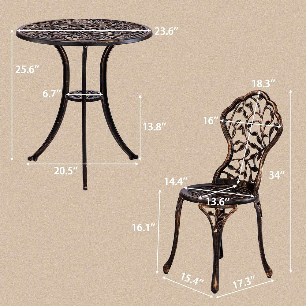 VINGLI 3 PCS Outdoor Bistro Set, Outdoor Patio Set, All-Weather Cast Aluminum...