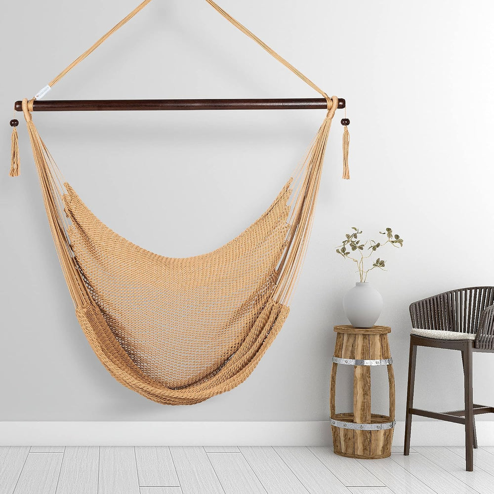 Large Caribbean Hammock Chair - 48 Inch - Polyester - Hanging Chair - tan