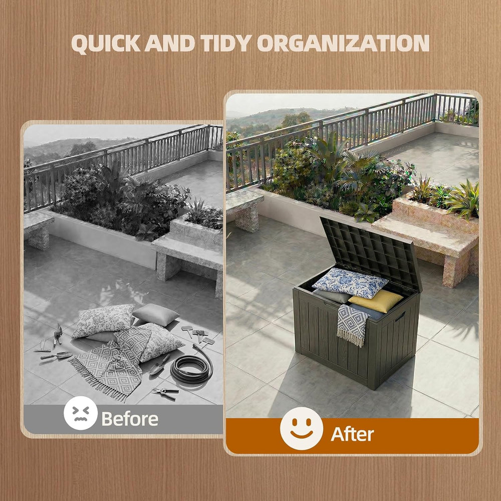 Outdoor Storage Box 35 Gallon Deck Box, Waterproof Resin