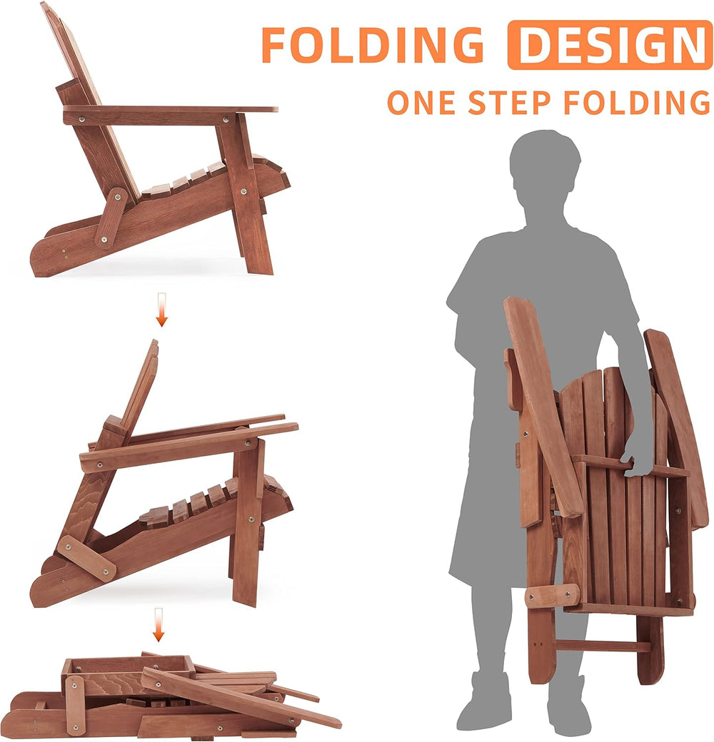 SoliWood Oversize Wooden Outdoor Folding Adirondack Chair Set of 2 with Pre-A...