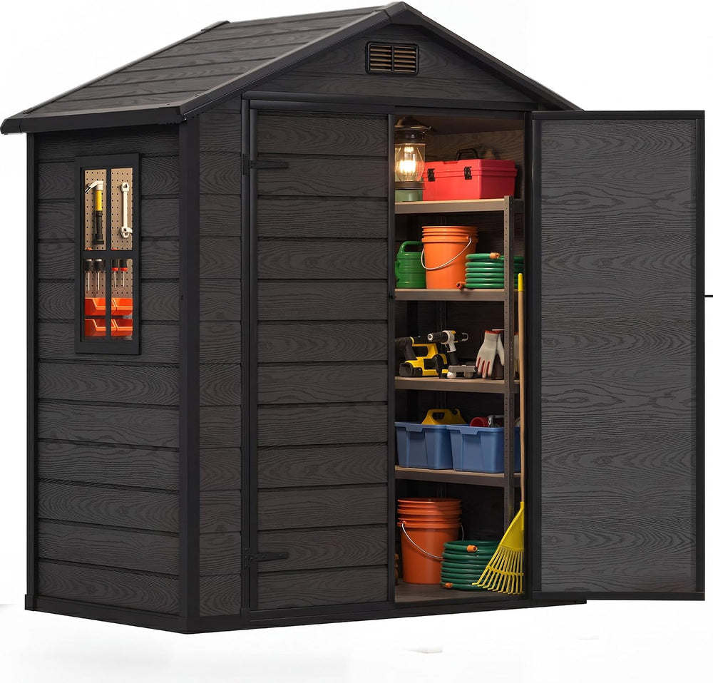 DWVO 6x4FT Resin Outdoor Storage Shed with Reinforced Floor, Window&Vent