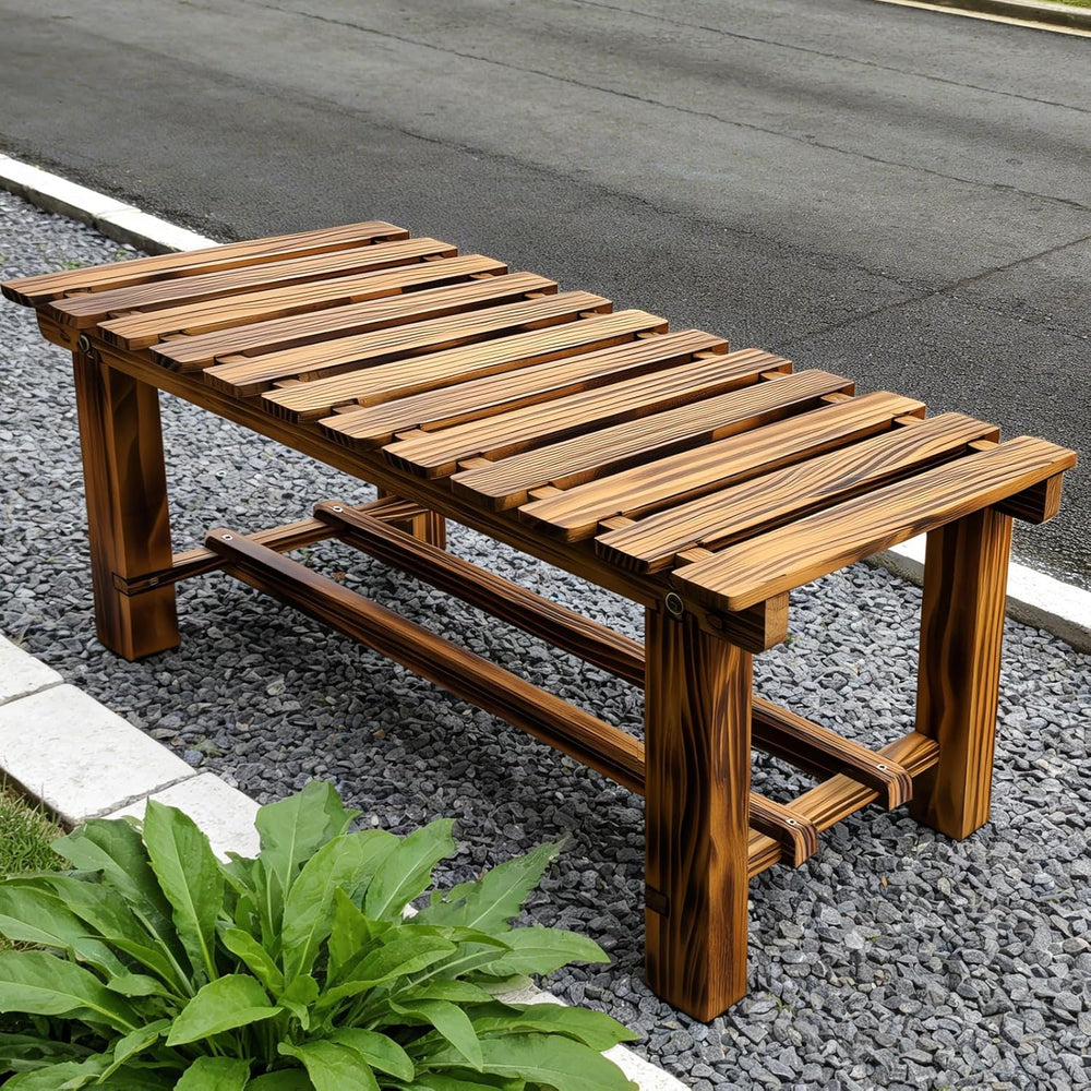 47.2" Outdoor Garden Bench, Weatherproof 2-Person Backless Wooden Bench ...
