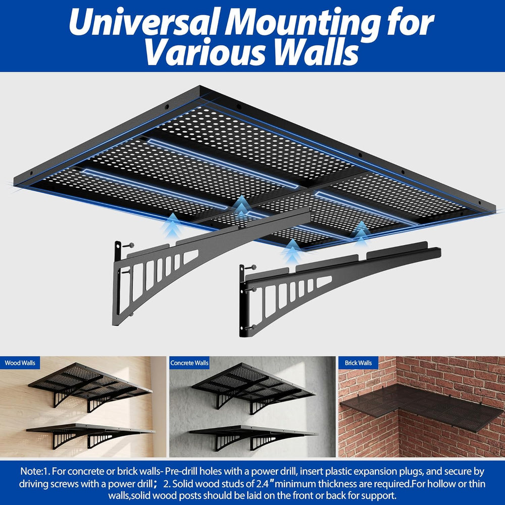 Avalution 2 Pack 2x3ft Garage Shelving Wall Mounted with Hooks,650lbs
