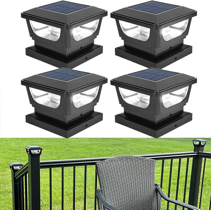 Solar Post Cap Lights for 3x3 Metal & 4x4 Vinyl/Wood Fence Posts, 4 Pack