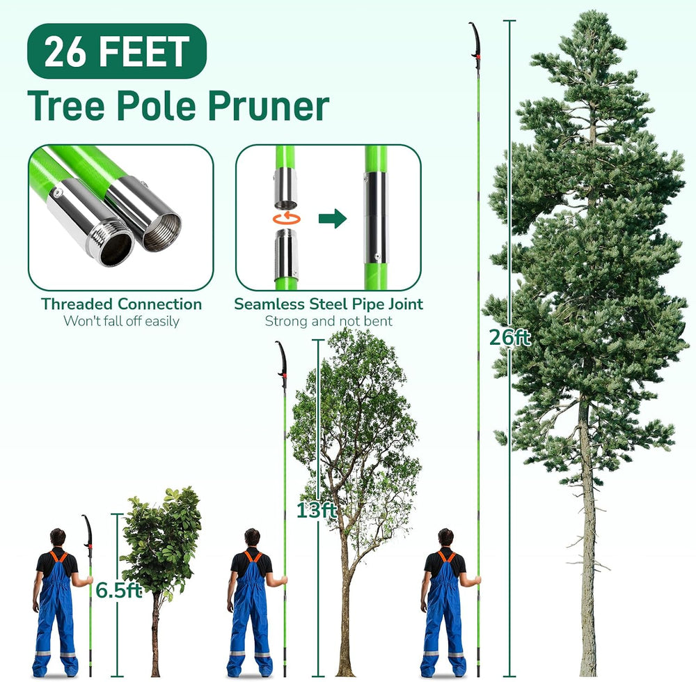 VINGLI 26FT Manual Pole Saw for Tree Trimming, Extendable Tree Pruner, Sharp ...