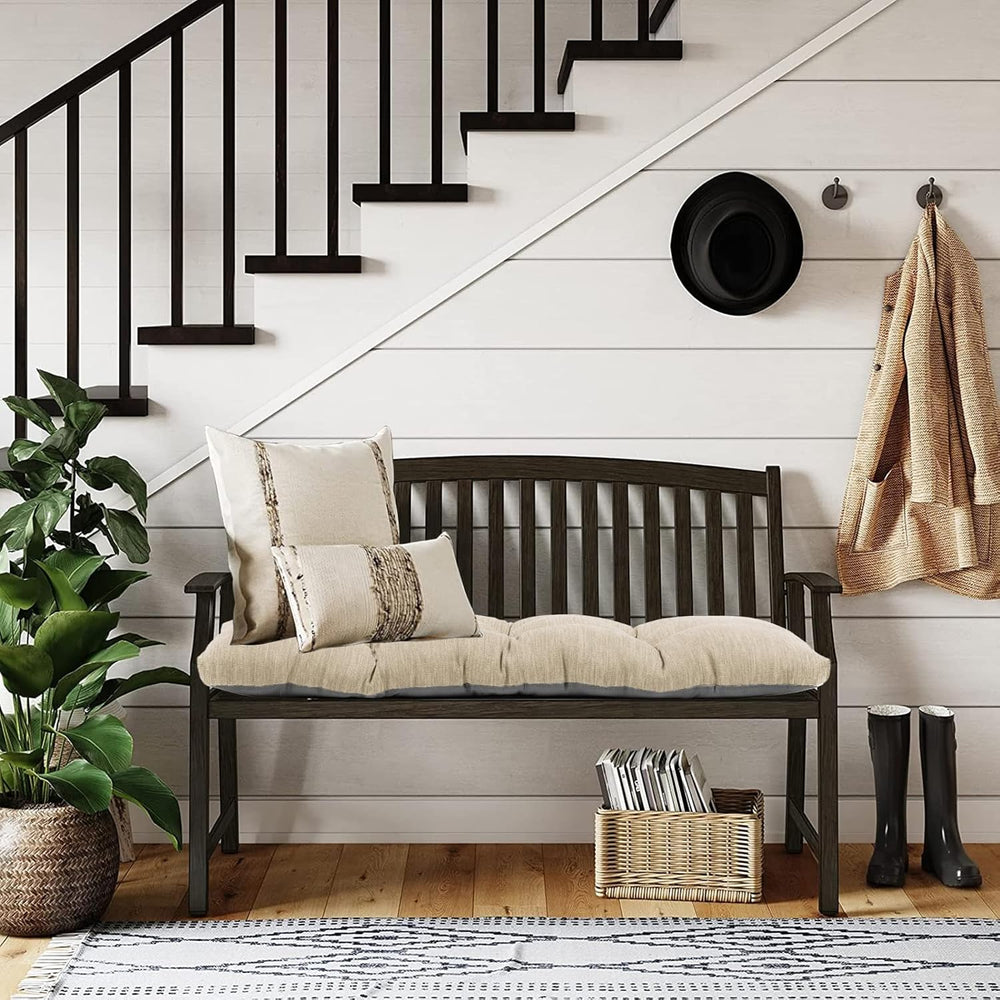 baibu 42In Indoor Non-Slip Bench Cushion with Ties, 42 x 15 x 3 Inch, Beige