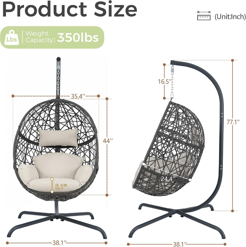 RADIATA Hanging Egg Chair with Stand, Outdoor Patio Swing Chair, Beige