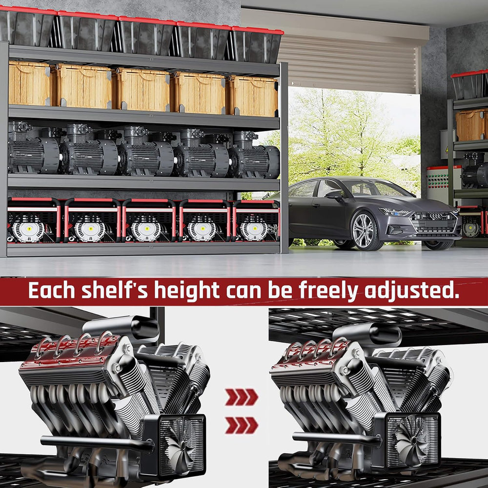 62" W Garage Shelving Heavy Duty, 4 Tier Garage Shelves, 27" D Adju...