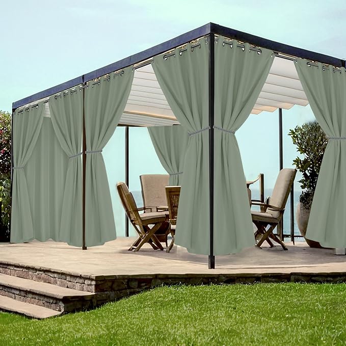 HolidayIdeas Grommet Outdoor Curtains for Patio Waterproof 8 Pcs All Weather ...