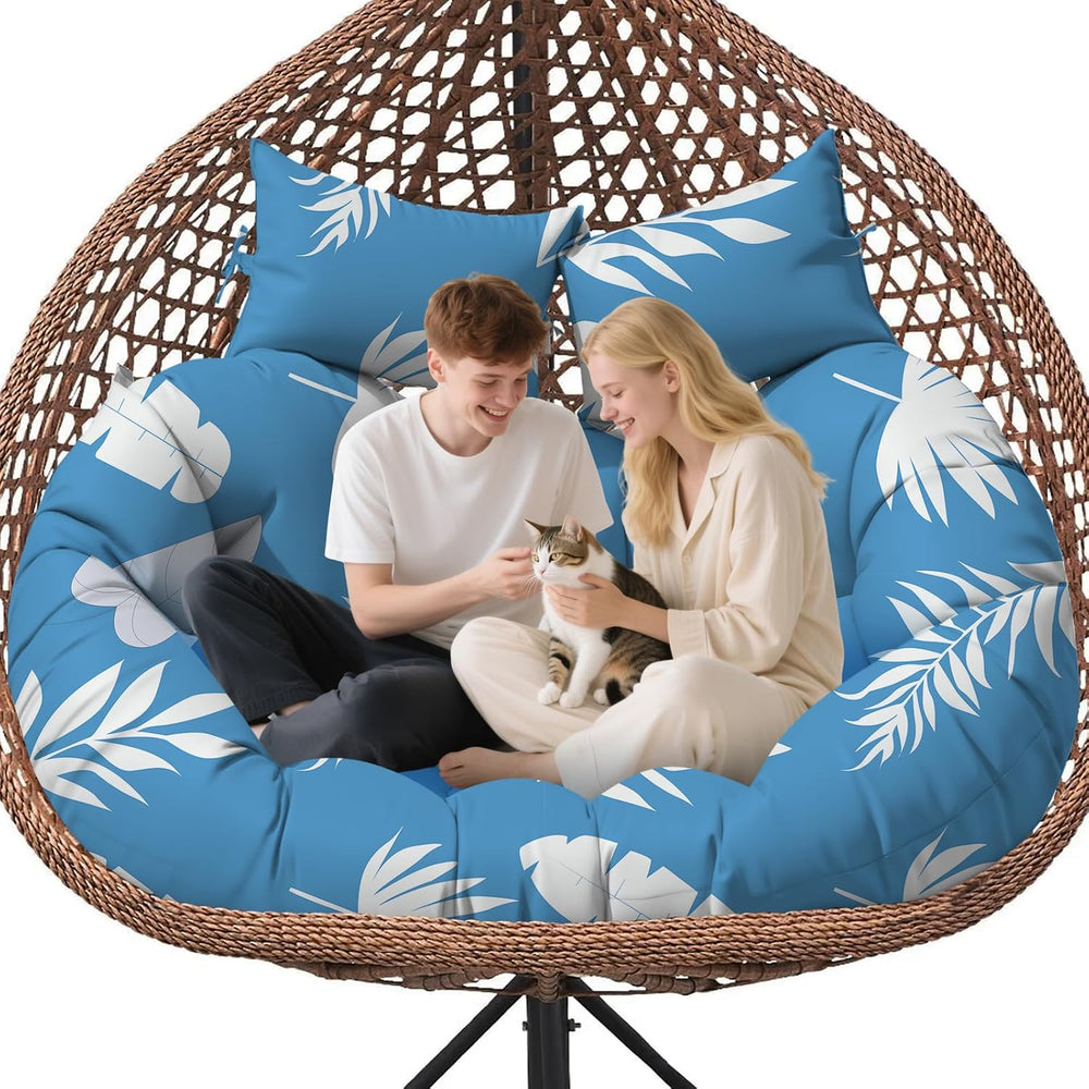 Double Egg Chair Cushion Replacement 59x43 Inch Waterproof Blue Leaf