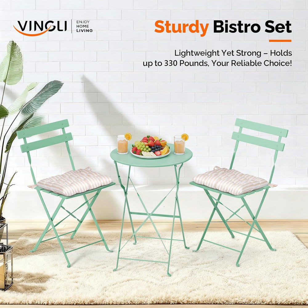 VINGLI Outdoor Folding Bistro Table and Chairs Set of 2, 3-Piece Bistro Set w...