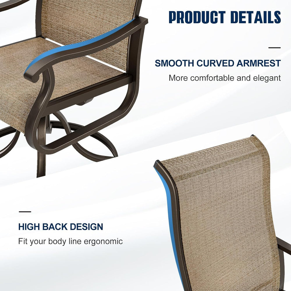 UDPATIO Patio Swivel Chairs Set of 2, Outdoor Dining Chairs High Back,Brown