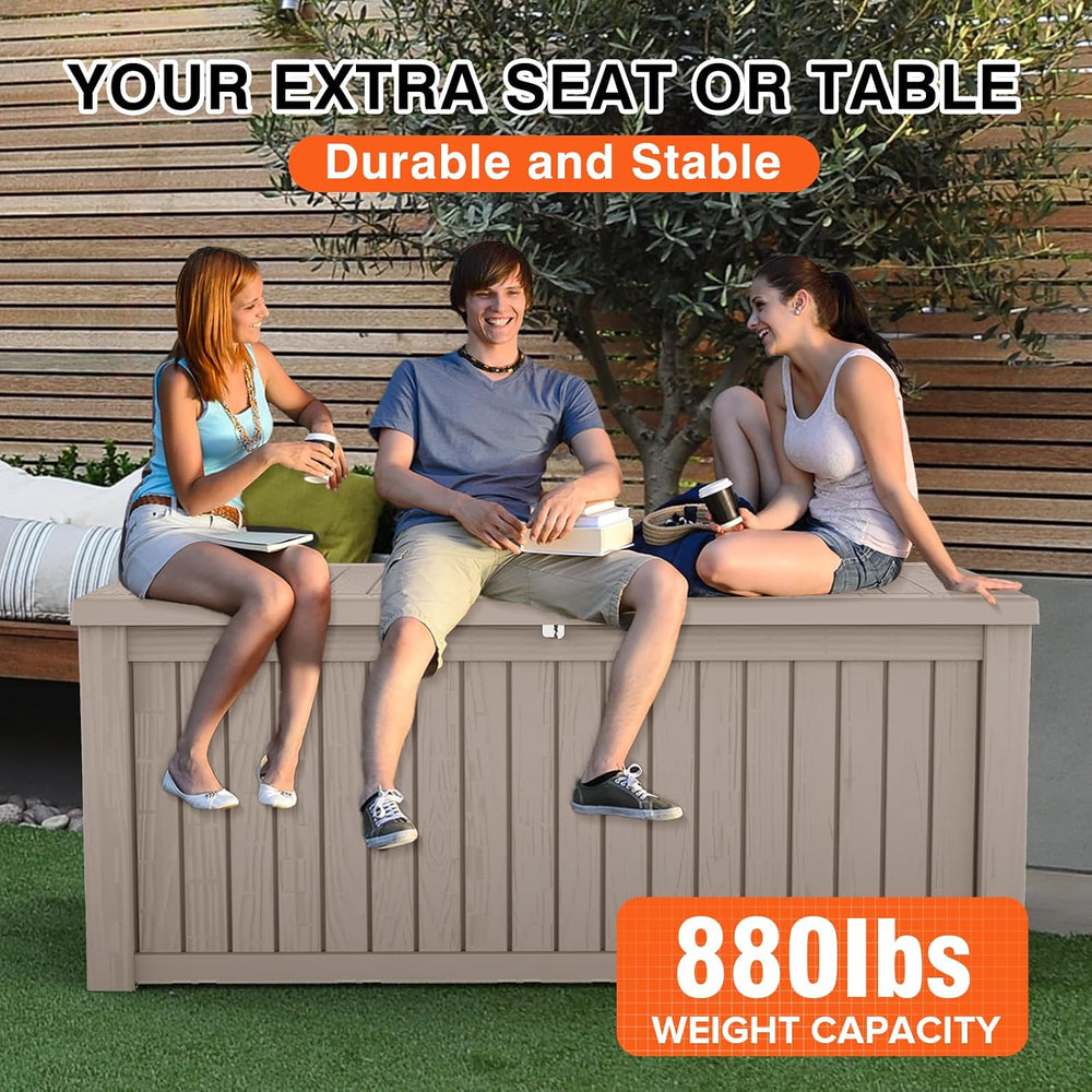 Outdoor Storage Box Waterproof, 180 Gallon Lockable Resin Deck Box Large, Pat...
