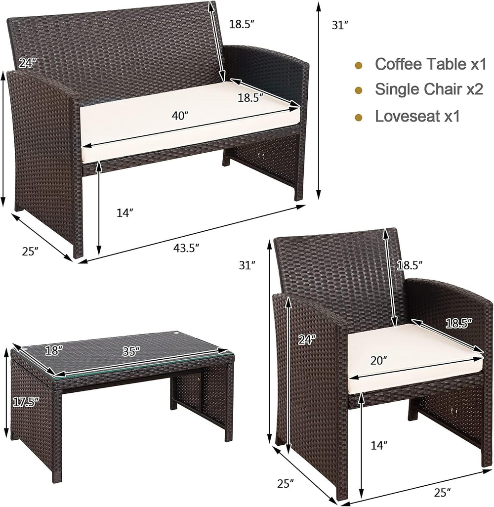 DORTALA 4 Pieces Wicker Patio Furniture Set, Outdoor PE Rattan Conversation S...