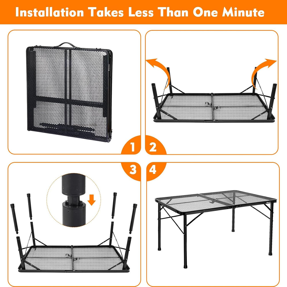 4 Ft Metal Folding Table, Folding Grill Table with 16.5/26 in Heights