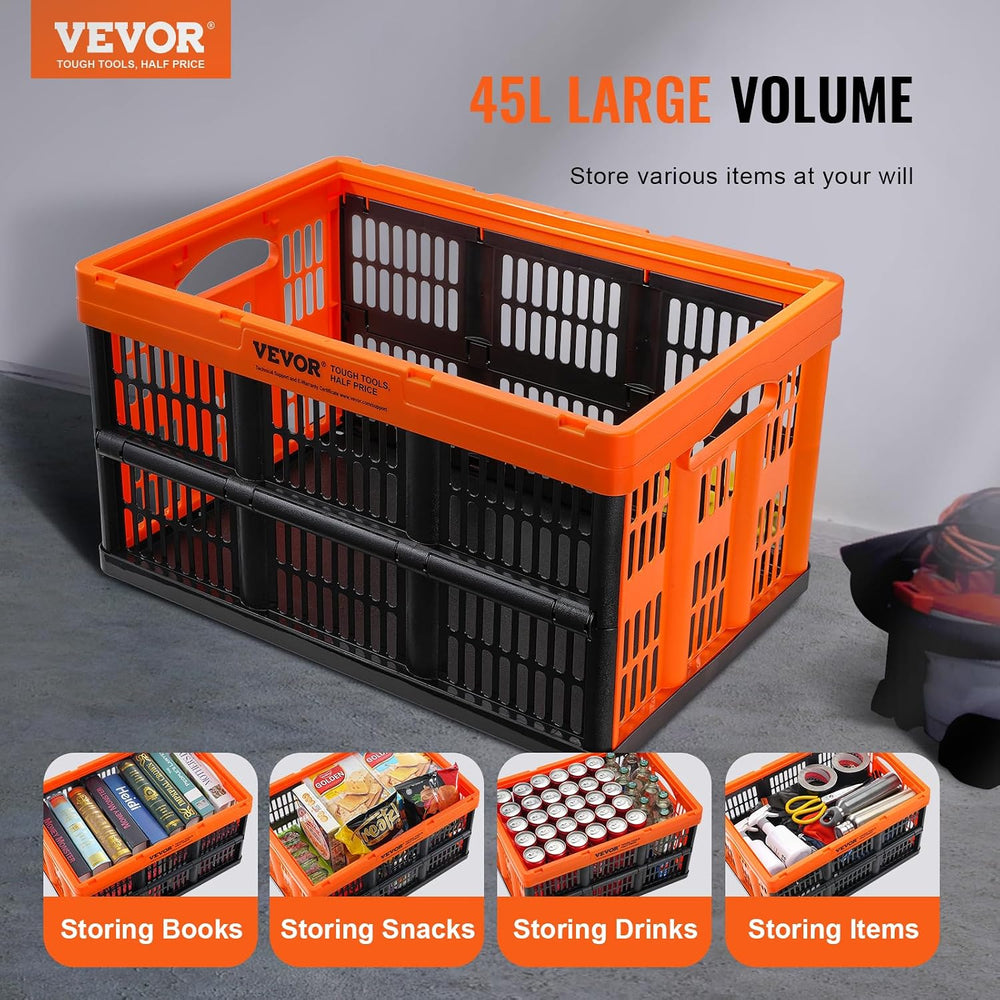VEVOR 45L Plastic Collapsible Storage Basket 3 Packs, Folding Storage Crate