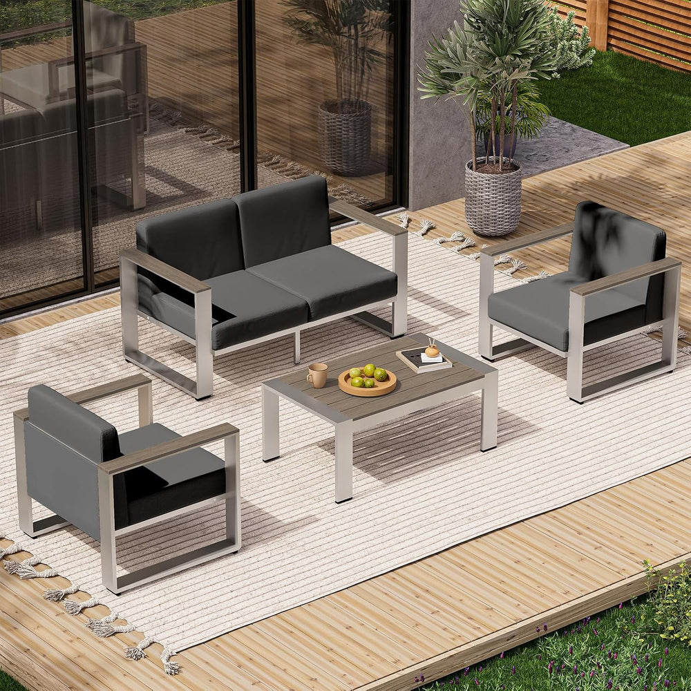 Aluminum Outdoor Furniture Set, 4 Seats Outdoor Patio Conversation Sets with ...