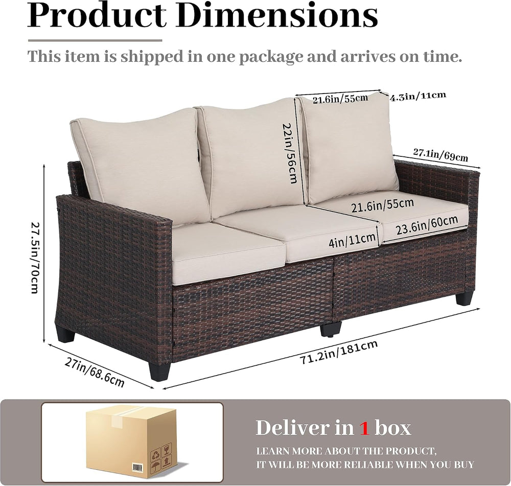 EortheX 3-Seat Rattan Wicker Outdoor Patio Sofa Garden Deck Porch, Beige