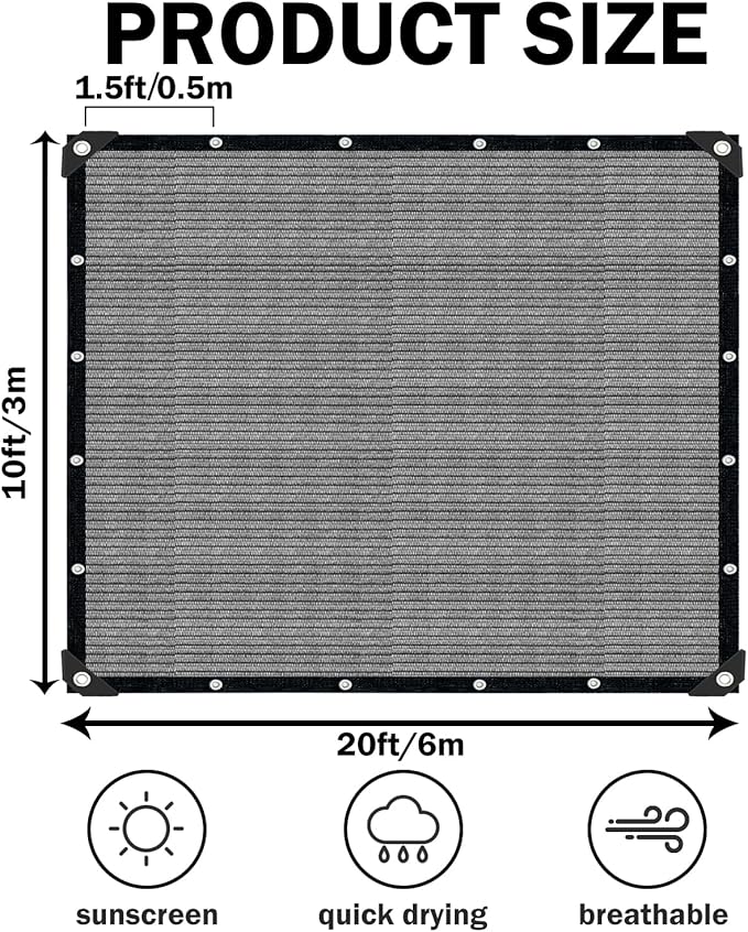 Grey Sun Shade Cloth,Pergola Shade Cover with Reinforced Grommets,90% Shade F...