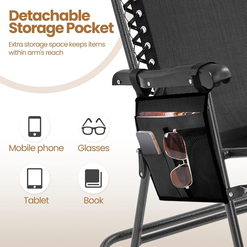Yaheetech Patio Rocking Chair Folding Camping Chair with Pocket, Black