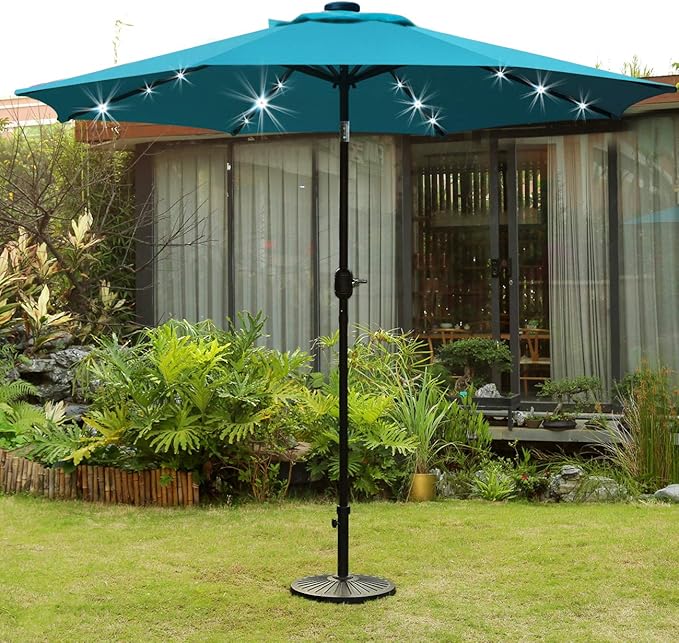 Sunnyglade 9' Solar LED Lighted Patio Umbrella with 8 Ribs/Tilt Adjustmen...