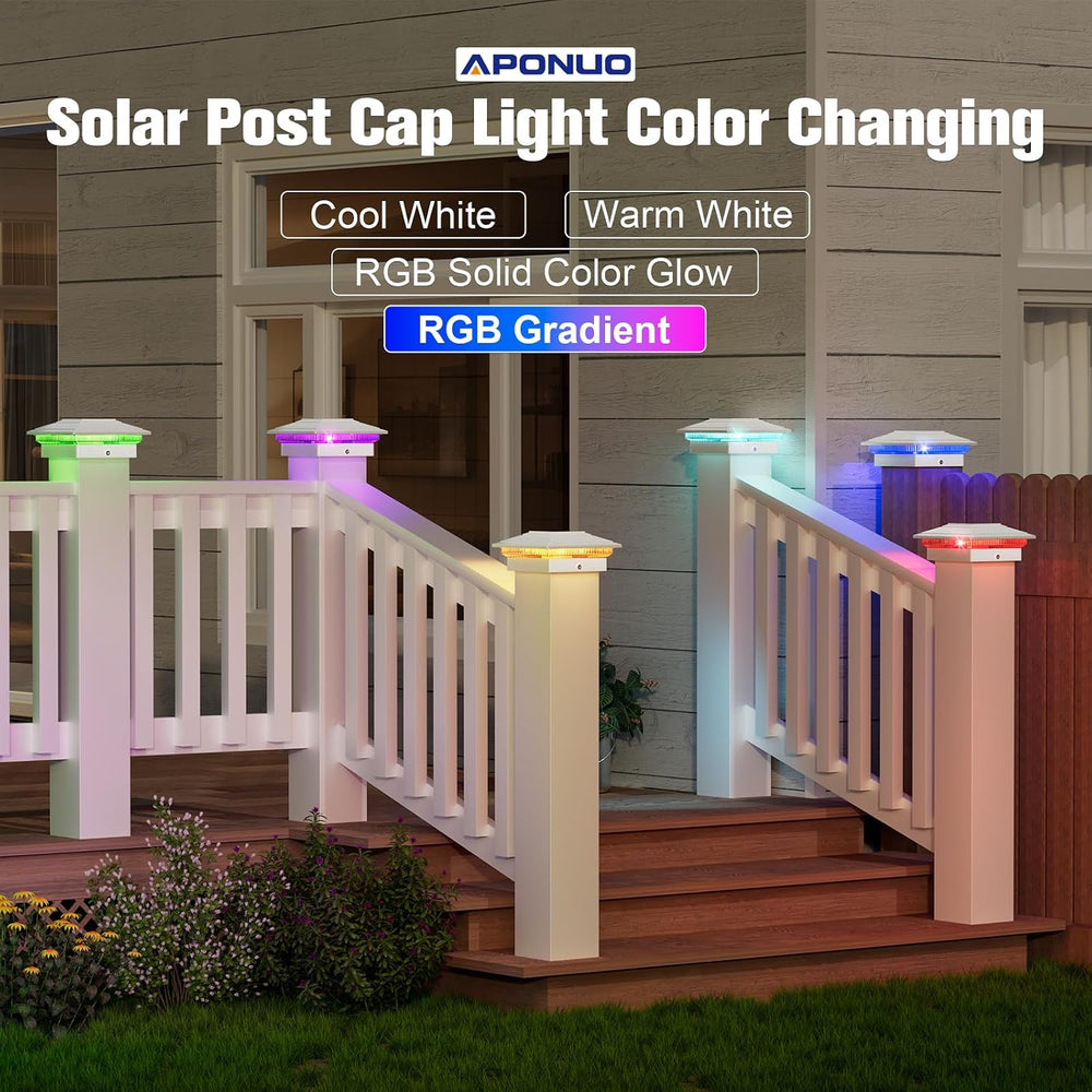 APONUO Solar Post Cap Lights Color Changing - RGB 8 Solid & Gradient Colo...