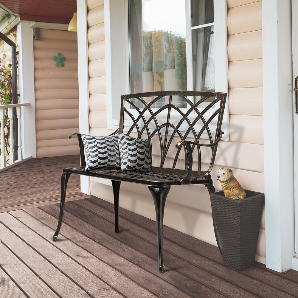 VINGLI 38" Outdoor Metal Bench, Cast Aluminium Garden Bench, Weatherproo...