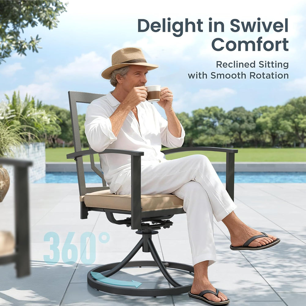 PHI VILLA 9 Pcs Outdoor Dining Set, 57.5" Metal Table&Swivel Chairs