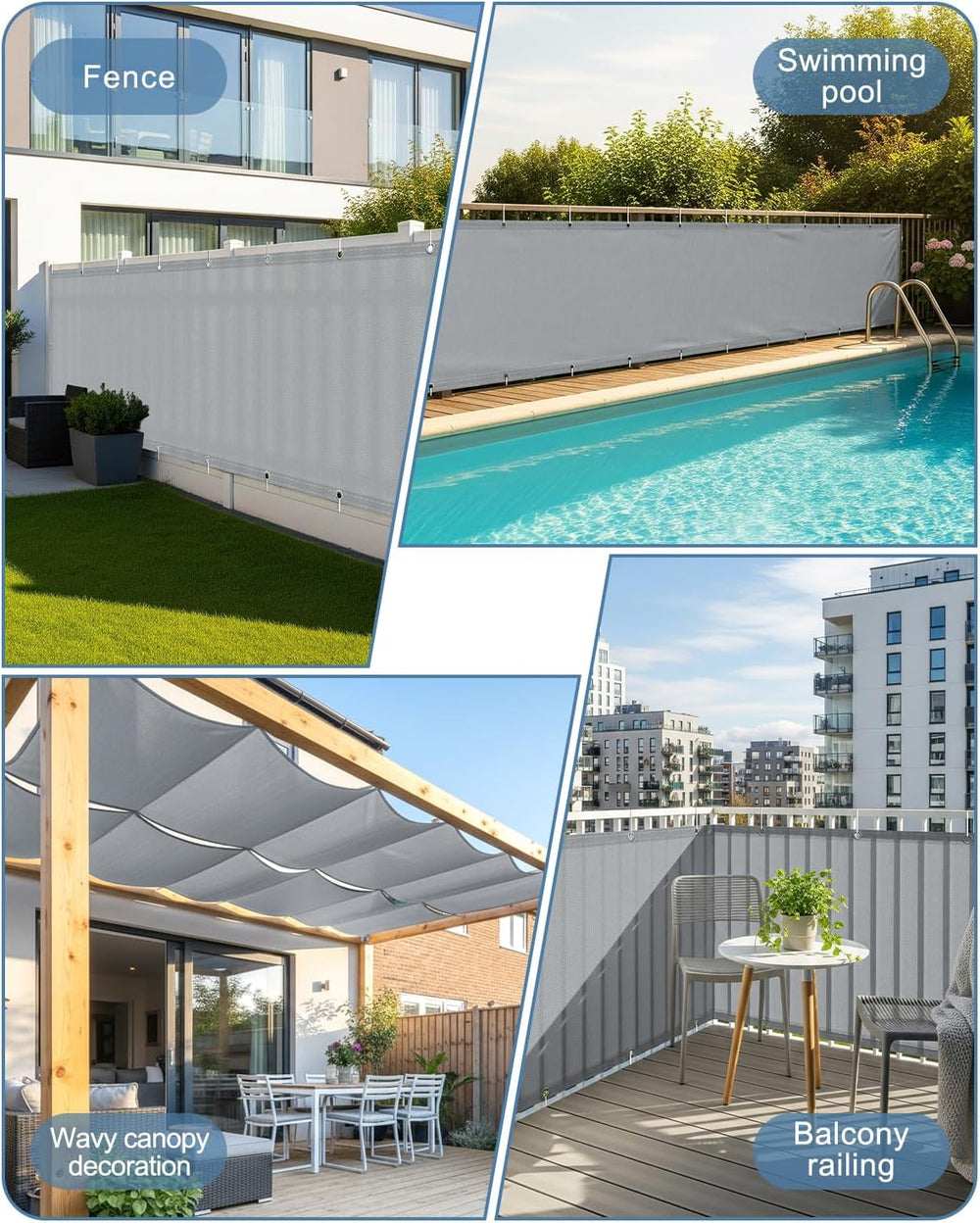 SUNLAX Waterproof Balcony Privacy Screen 3.3'x19.7' Grey Fence Cover
