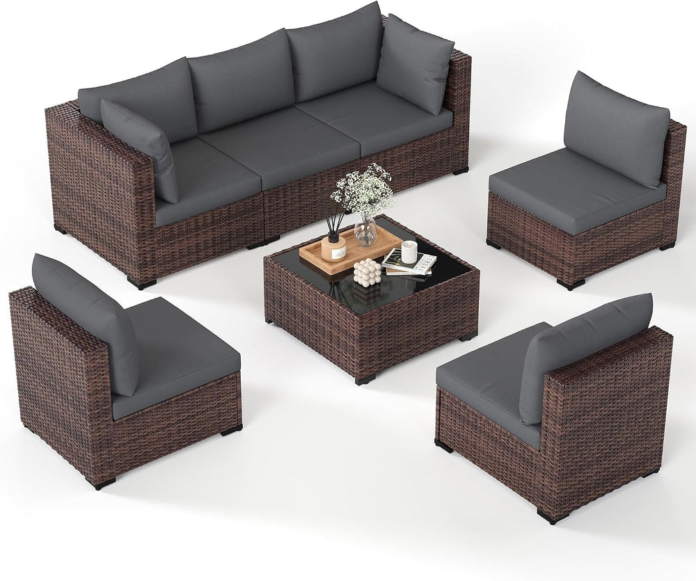 UDPATIO Patio Furniture Set, 7-Piece Wicker Patio Set, Modular Sectional