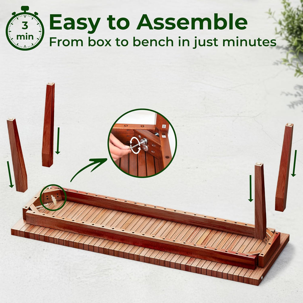 Wooden Bench Outdoor 47" Convertible Acacia Wood Bench, Solid Wood Indoo...