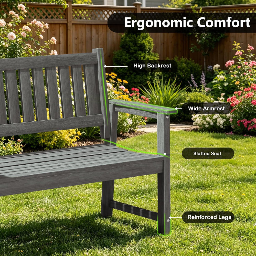 All Weather Poly Lumber Outdoor Garden Bench, 2-Person, Light Gray