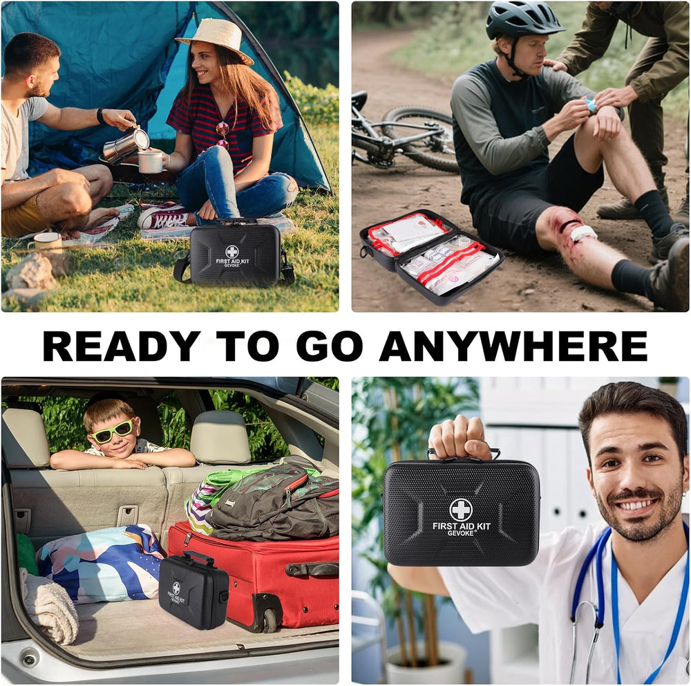 Gevoke 410 Piece Waterproof Hard Shell First Aid Kit, Black