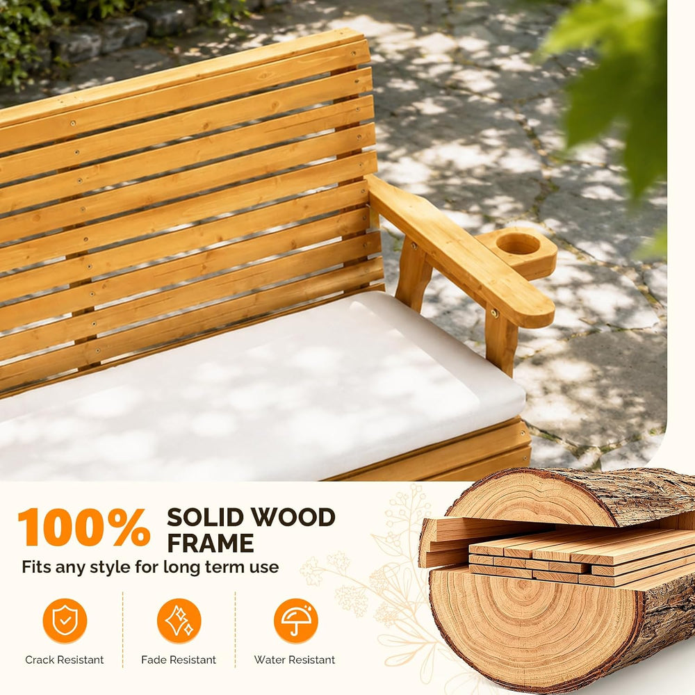 VINGLI Wooden Patio Glider with Cushion, Heavy Duty 800 LBS Outdoor Glider wi...