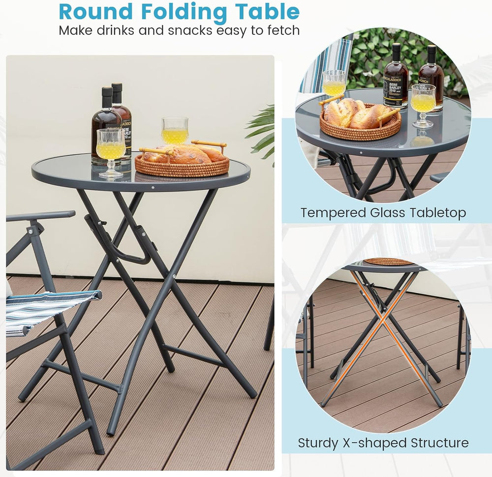 Tangkula 3 Piece Patio Folding Table & Chairs, Portable Patio Dining Set