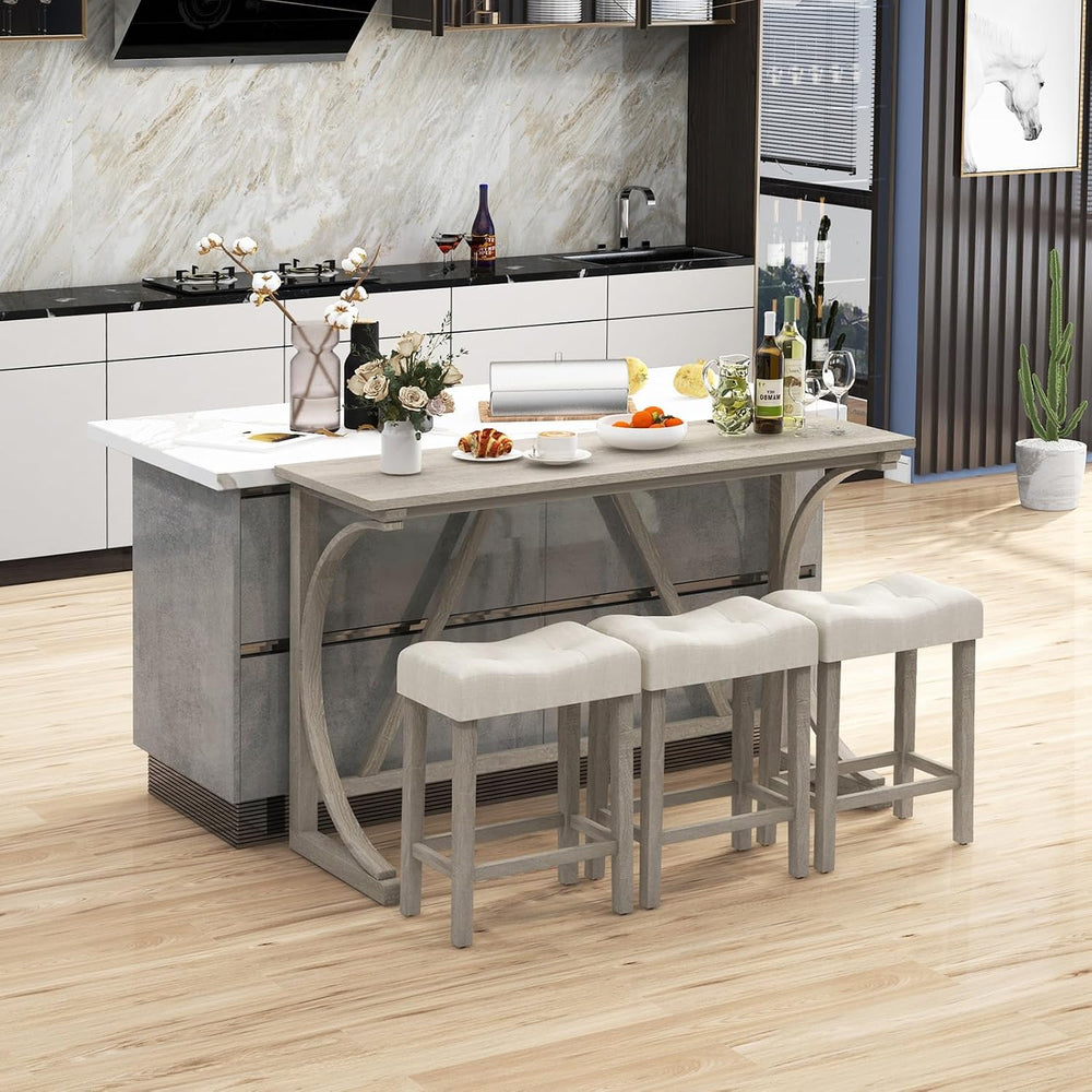 COSTWAY 4-Piece Farmhouse Bar Table Set with Power Outlet