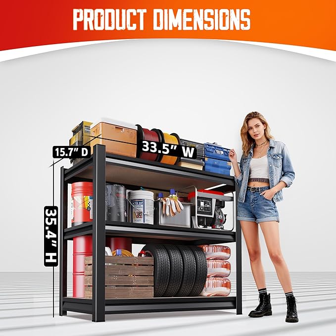 Set of 3 Garage Shelving,3 Tier Garage Storage Shelves,Adjustable Heavy Duty ...