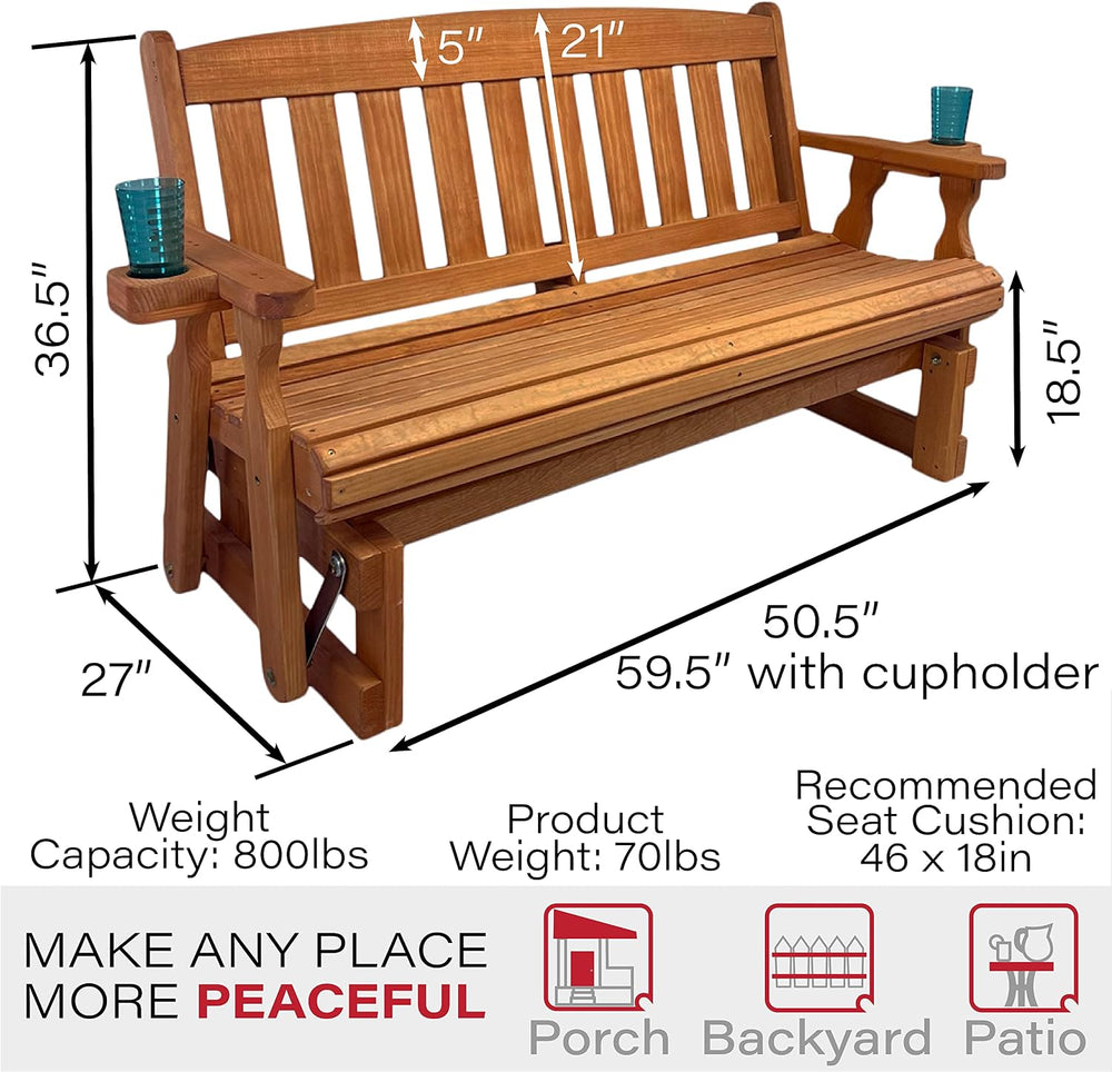 Amish Heavy Duty 800 Lb Mission Pressure Treated Porch Glider with Cupholders...