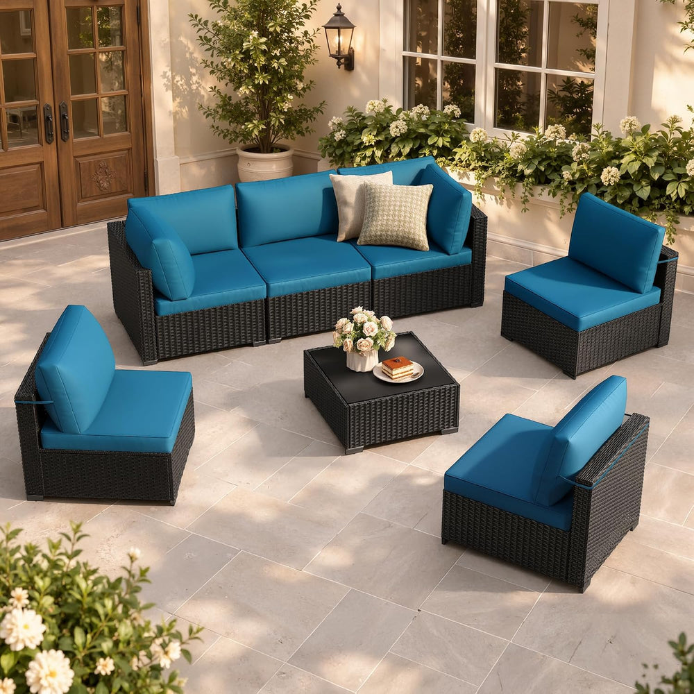 LOUVIXA 7 Piece Outdoor Patio Furniture Set, Outdoor Sectional Sofa, Wicker R...