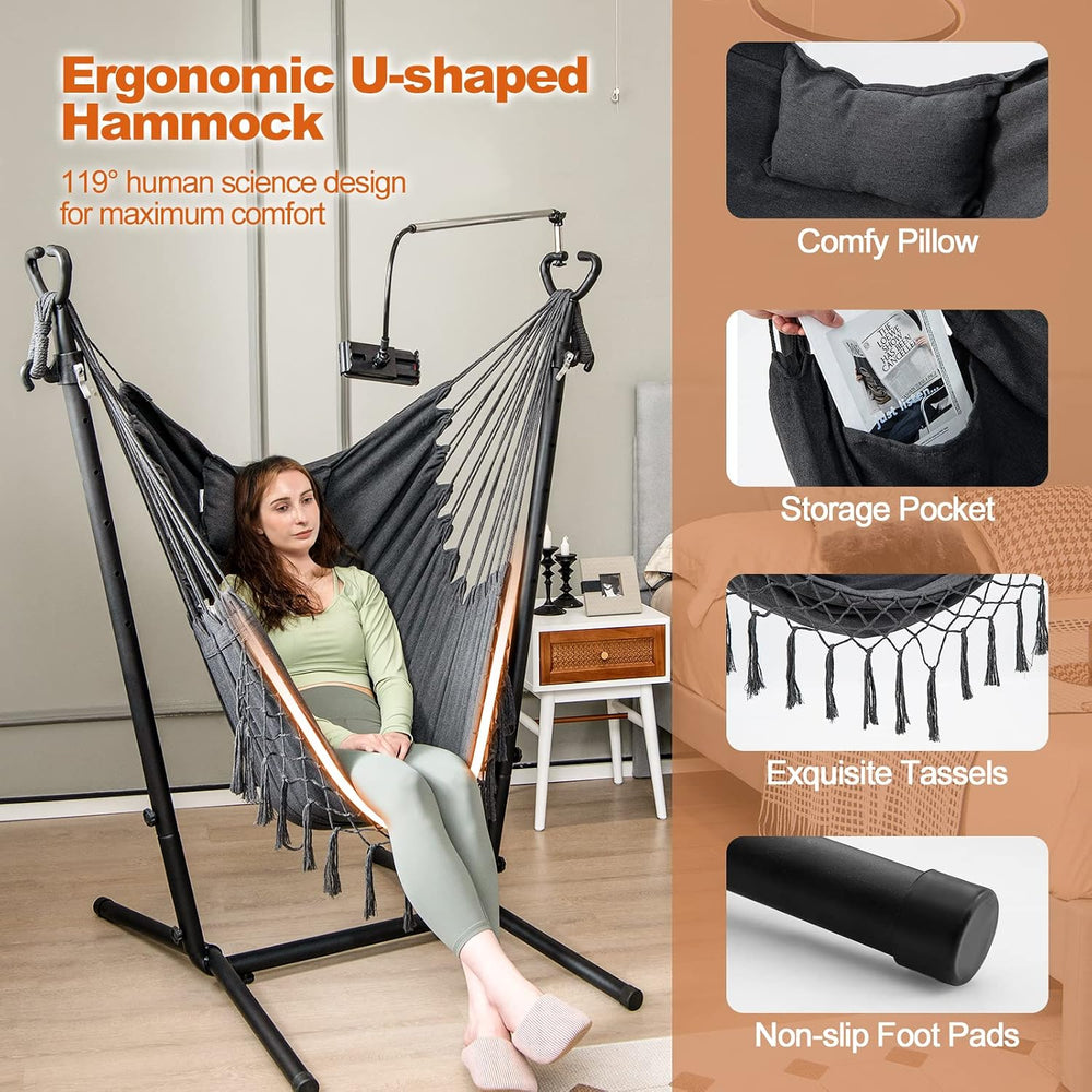 Giantex Hanging Swing with Stand - Hammock Chair with Phone Holder, Pillow, S...