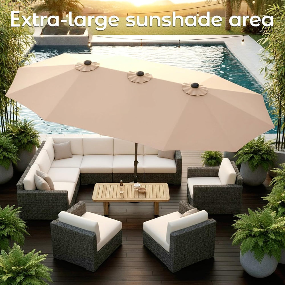 15ft Patio Umbrella with Base,Large Double-Sided Rectangular Umbrella,Beige